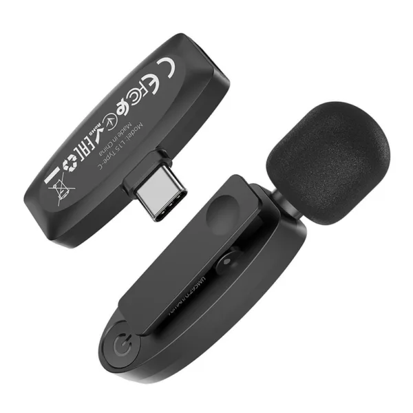 Hoco L15 Ασύρματο Μικρόφωνο Πέτου USB C Μαύρο - Image 6