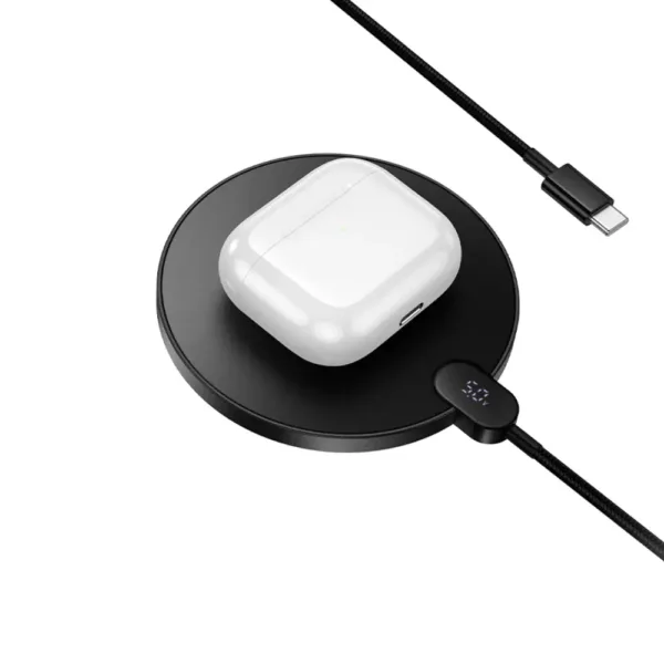 Ασύρματος Φορτιστής Hoco CW62 Peak PD15W Ultra-thin με Ψηφιακή Ένδειξη Φόρτισης 1.2m Μαύρος - Image 2