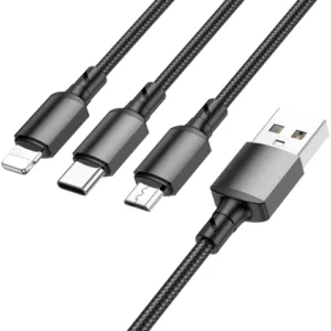Borofone BX72 Braided USB to Lightning / Type-C / Micro USB Cable 1M Μαύρο + ΔΩΡΟ TOUCHPEN